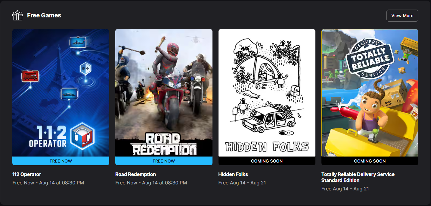 Epic Games Free Games August 2025: 112 Operator & Road Redemption Free
